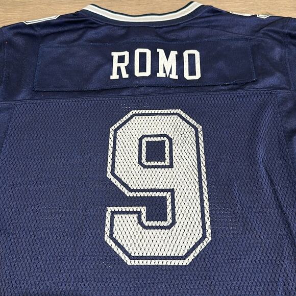 REEBOK NFL Blue Dallas Cowboys V Neck Jersey Romo #9 Shirt Kids Sz Large - Picture 11 of 13